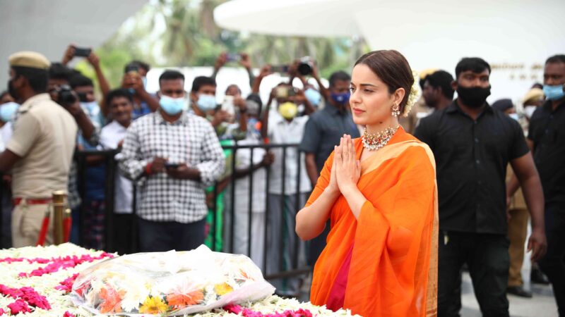 Thalaivii Movie team  J. Jayalalithaa  memorial visit Stills.